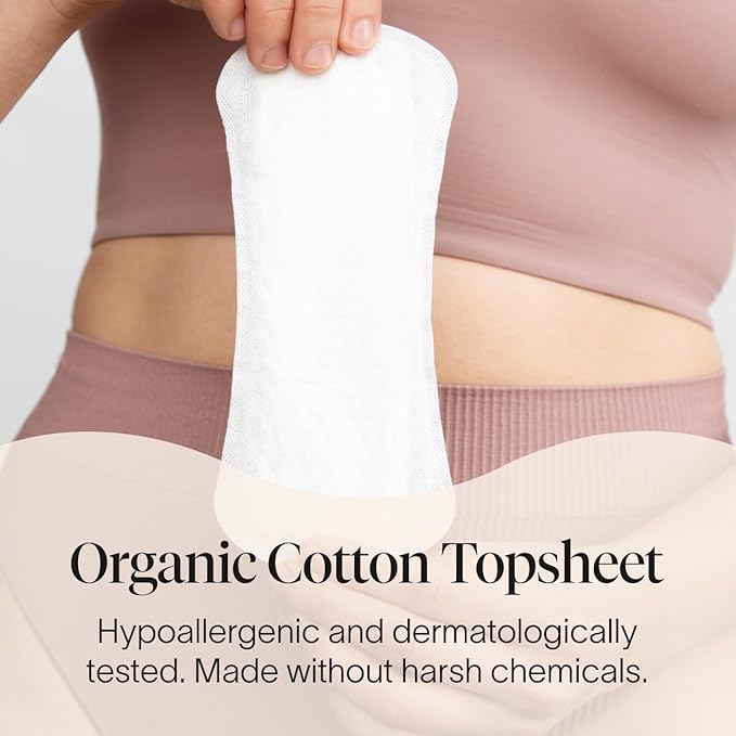 Cora Period Long Liners | 100% Organic Cotton Topsheet | Ultra Thin, Quick Absorbency | Hypoallergenic | Dermatologically Tested | Unscented, No Wings (36 Long Liners)