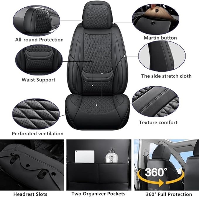 Front Seat Car Seat Covers Custom Fit for Pontiac G6 2004-2010 - Premium Faux Leather with Lumbar Support | Breathable, Waterproof, Anti-Slip, Durable (Black,Front Seat)