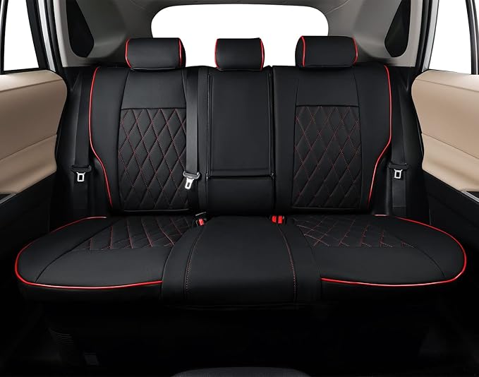 EKR Rav4 Seat Covers Custom Fit for Toyota Rav4 (Hybrid) SE/XSE & (PHEV) GR Sport 2026, Car Seat Cover Full Set for SUV,Factory-Style Upgrade, Easy-Wipe Protection,Faux Leather(Black with Red Piping)