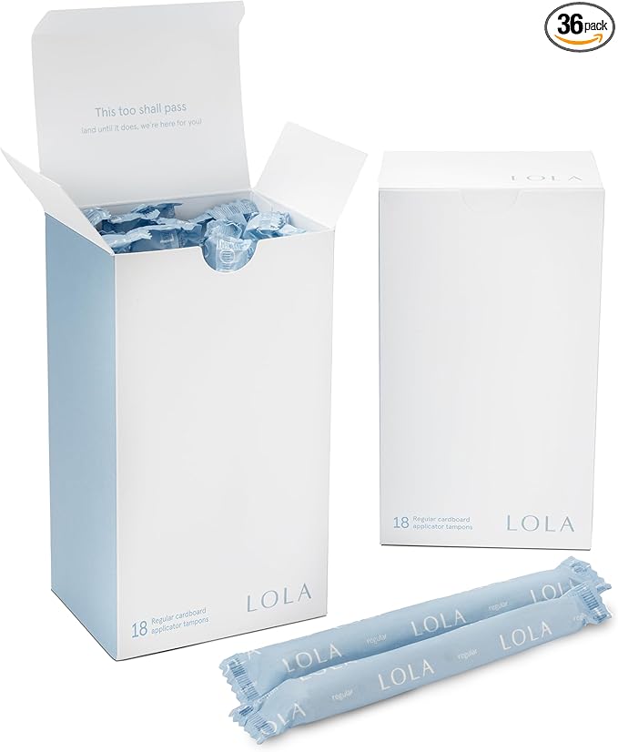 LOLA Organic Cotton Tampons with Cardboard Applicator, 36 Count (2 Packs of 18) - Tampons Regular, Period Feminine Hygiene Products, HSA FSA Approved Products Feminine Care