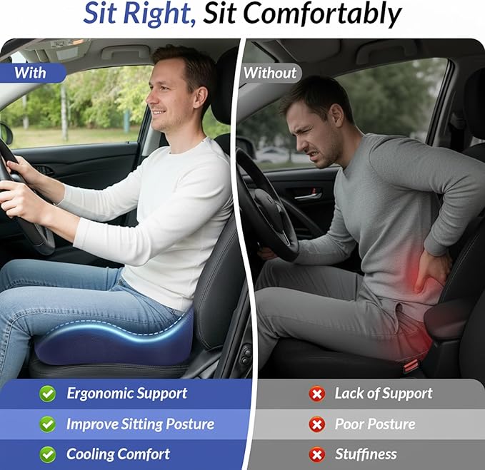 ZIKEE Gel Seat Cushion for Office Chair and Car Seat with Ergonomic Zoning, Memory Foam Chair Cushion for Sciatica, Lower Back, Tailbone Pain Relief and Intimate Ventilation, Non-Slip & Airy Cover