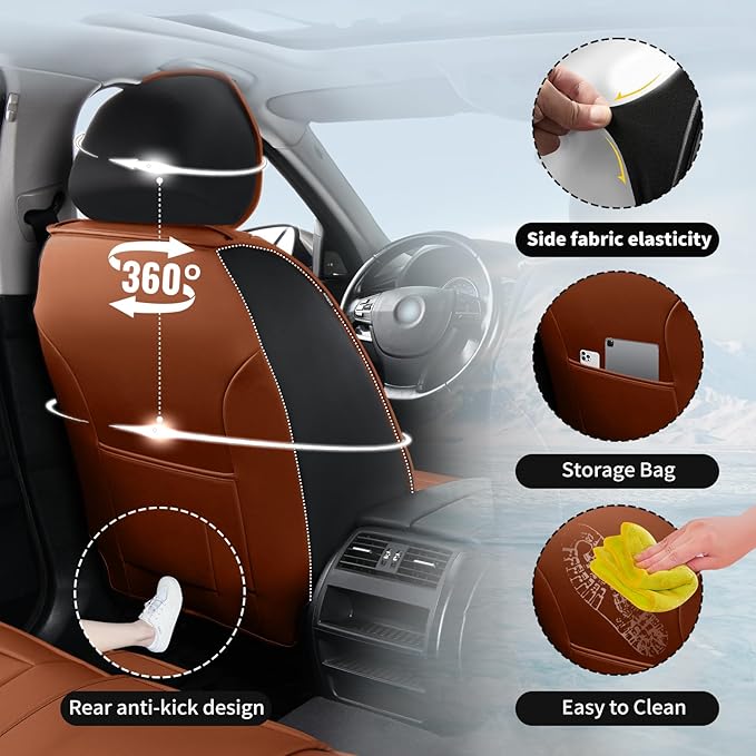 Fit Tucson Premium Leather Car Seat Covers Compatible with Hyundai Tucson 2010-2024 2026, Breathable, Wear Resistant, Airbag Compatible, All-Weather Protection & Full Coverage, Full Set Brown