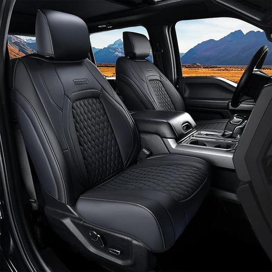 Coverado Seat Covers for Jeep Wrangler, Waterproof Leather Car Front Seat Cover for Truck Pickup, Full Coverage Car Seat Cushion Protector Custom Fit for 2013-2017 Jeep Wrangler 2-Door/4-Door(Black)