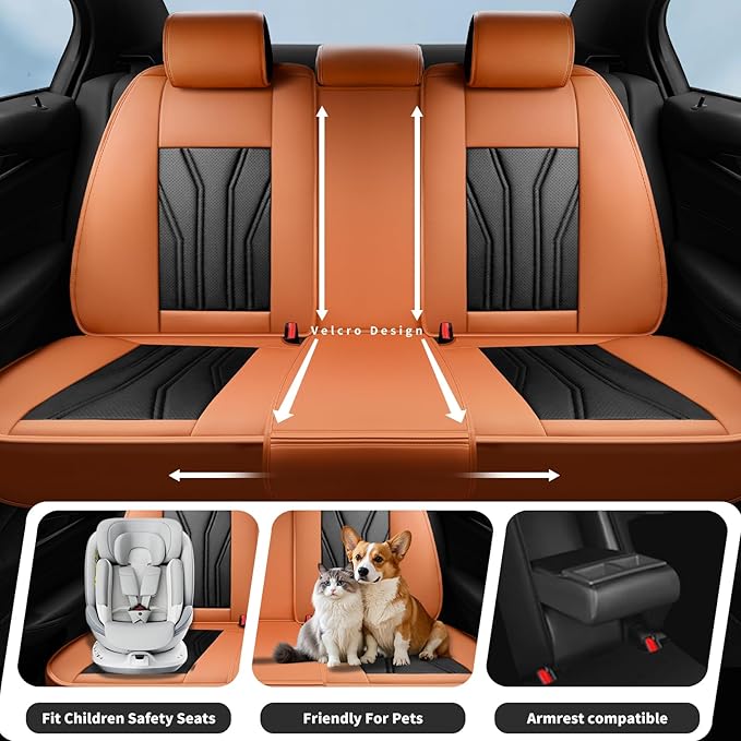 Fit Accord Car Seat Covers Premium Leather for Honda Accord 2012-2025 2026. Waterproof， Breathable, Scratch-Resistant & All-Weather Seat Cushion Protector（Full Set,Orange&Black