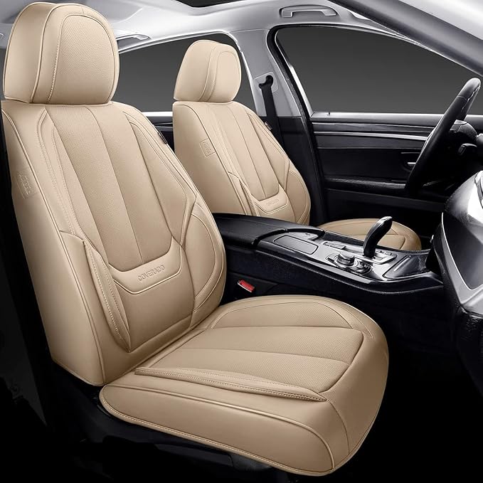 Coverado Seat Covers, Car Seat Covers Front Seats, Beige Car Seat Cover, Car Seat Protector Waterproof, Car Seat Cushion Nappa Leather, Seat Covers Carseat Cover Universal Fit for Most Cars