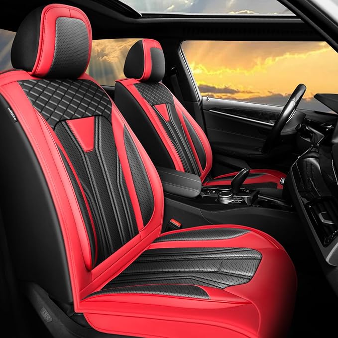 Fit Accord Car Seat Covers Premium Leather for Honda Accord 2012-2025 2026. Waterproof， Breathable, Scratch-Resistant & All-Weather Seat Cushion Protector（Full Set,Red&Black