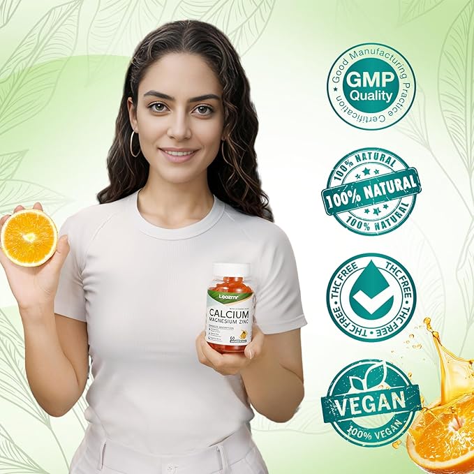 Calcium Magnesium Zinc Gummies with Vitamin D3 & K2 - High Potency Enhanced Absorption -120 Orange Gummies Flavored