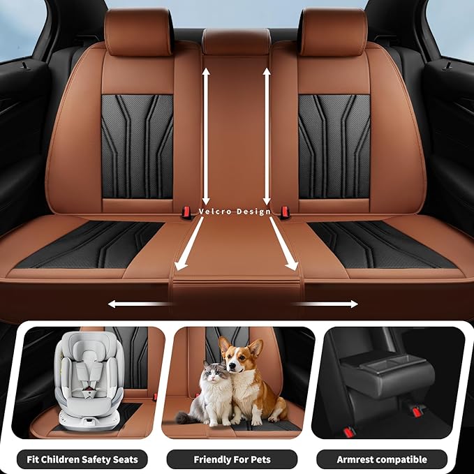 Fit Accord Car Seat Covers Premium Leather for Honda Accord 2012-2025 2026. Waterproof， Breathable, Scratch-Resistant & All-Weather Seat Cushion Protector（Full Set,Brown&Black