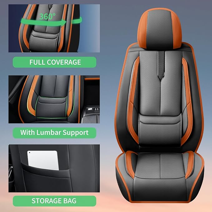 Fit Elantra Car Seat Covers for Hyundai Elantra 2017-2024 2025 2026 -Upgraded Premium Waterproof & Breathable Leather,Airbag Compatible,All-Weather Seat Cushion Protector,2 Front/Black-Brown