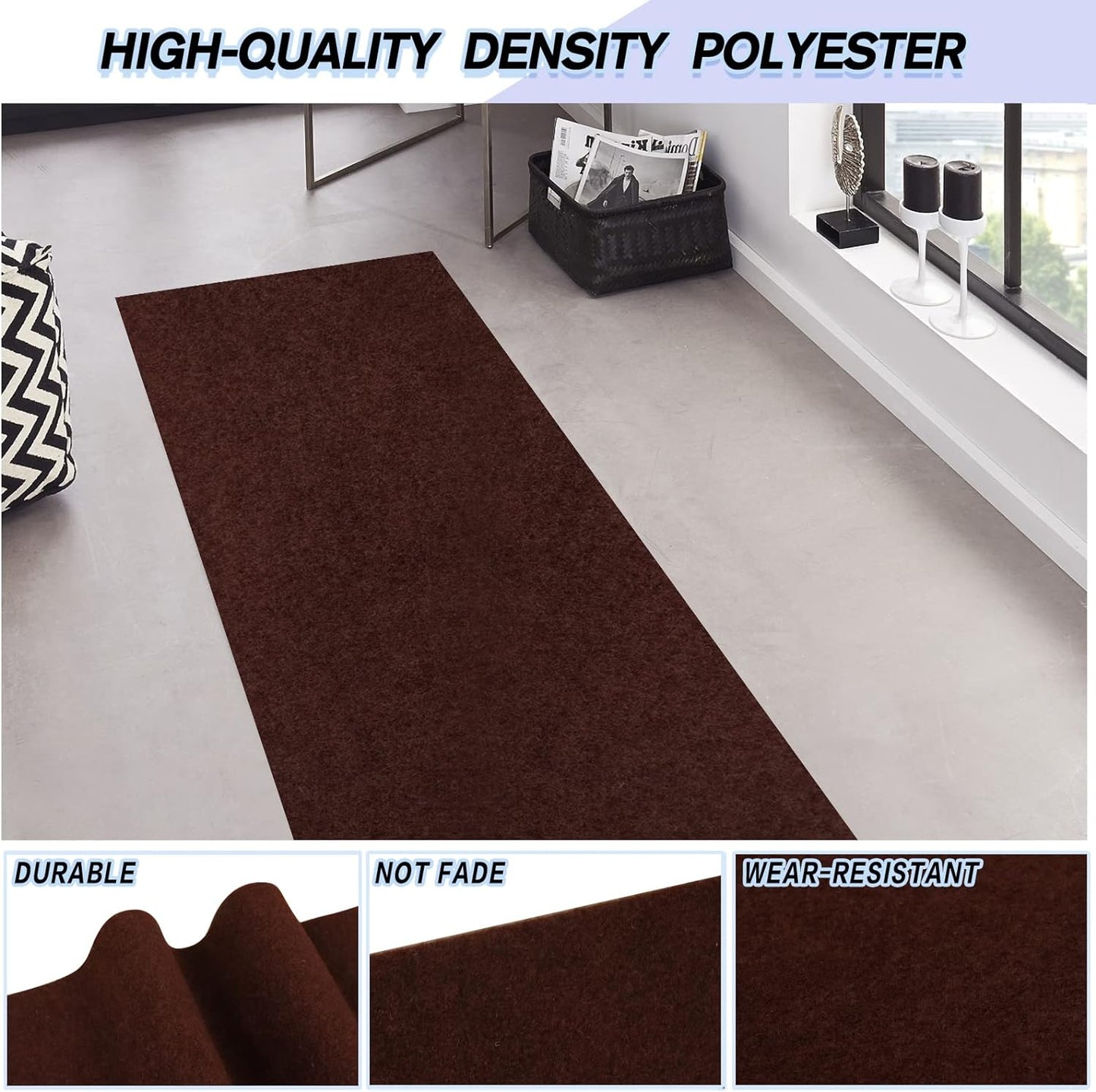 Custom Size Backed Non-Slip Area Rugs Runner, Easy Clean, Waterproof Runner Rugs for Hallway Entryway, Kitchen, Laundry, 2FT x 52FT, Brown