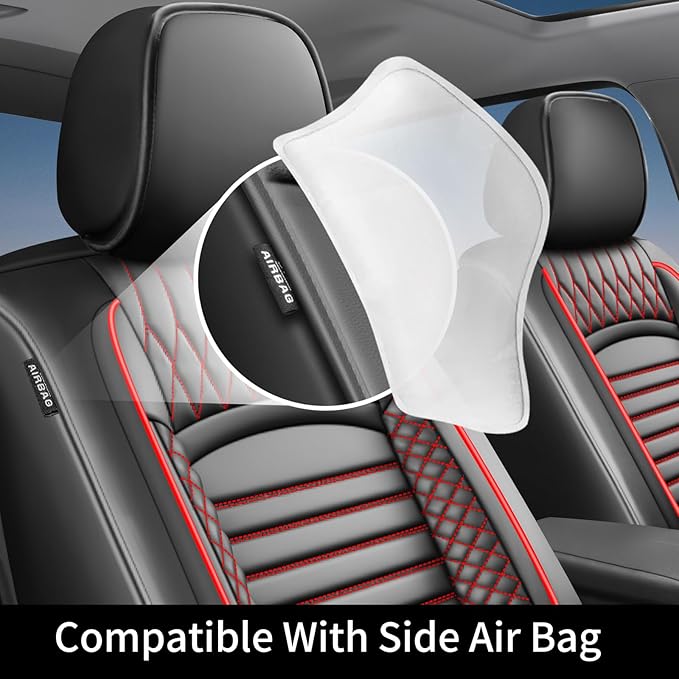 Fit Venue Car Seat Covers for Hyundai Venue 2020-2024 2025 2026 - Upgraded Premium Waterproof & Breathable Leather, Airbag Compatible, All-Weather Seat Cushion Protector (2 Front/Black+Red)
