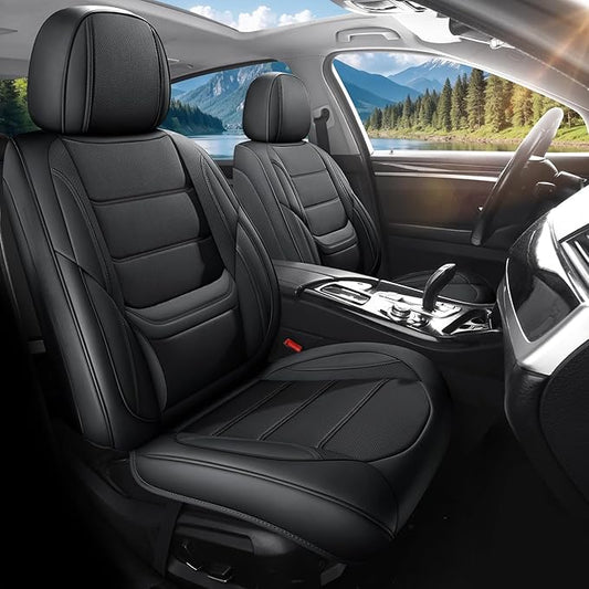 Car Seat Covers Full Set Custom Fit for Ford Escape 2001-2026 - Premium Faux Leather with Lumbar Support, Breathable, Anti-Slip & Full Wrapping Edge (Black,Full Set)