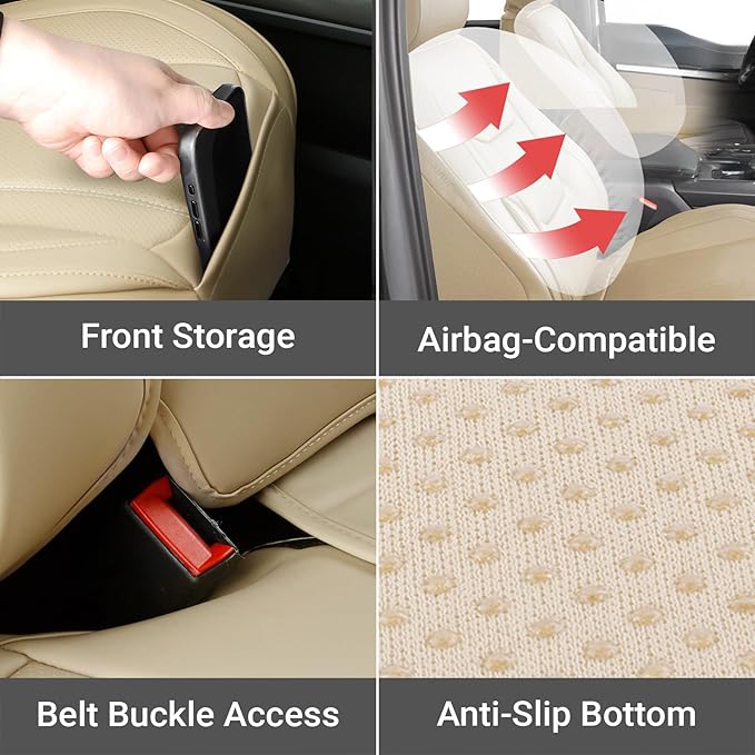 Coverland Custom Fit Car Seat Covers for Car Compatible with [Civic, Elantra, Cadenza, V50] Premium Car Seat Cover Water Resistant Leather Non-Slip Interior Protector [Full set Beige - Size Chart X57]