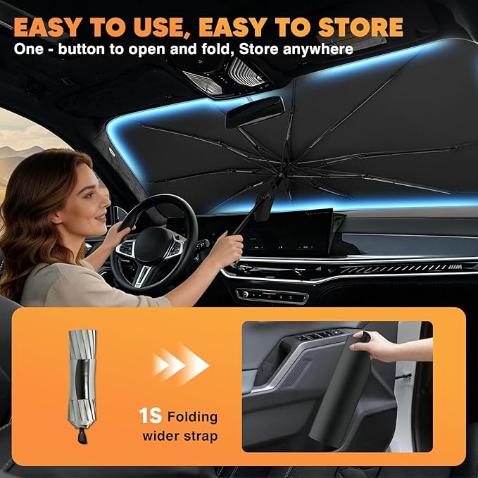 KUST Windshield Sun Shade Umbrella for 2020-2026 Toyota Corolla (Saloon) | Foldable Sunshade with Bendable Handle | Blocks Heat & UV Scratch Resistant Keep Cool