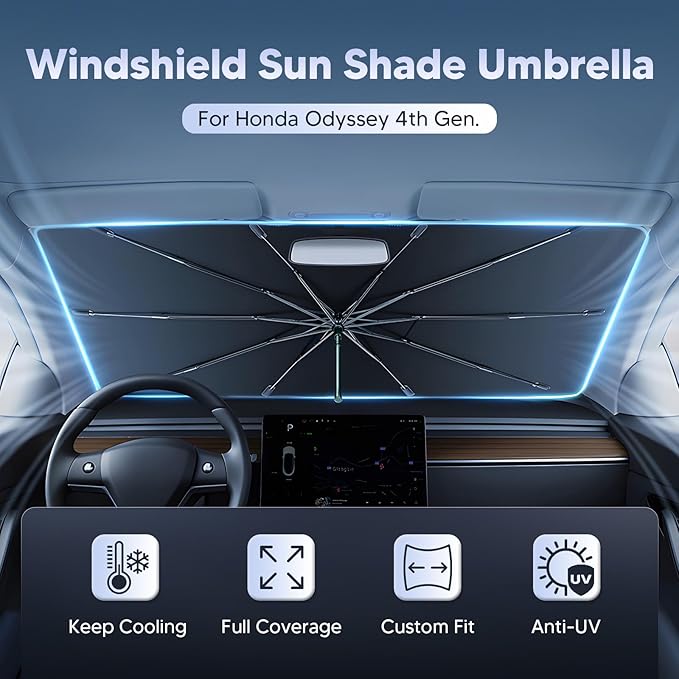 Autorder Windshield Sun Shade Umbrella for 2011-2017 Honda Odyssey Accessories,Upgraded Ice Crystal Material,Easy Setup Umbrella Sunshade for Car Windshield,100% Sun Blocking