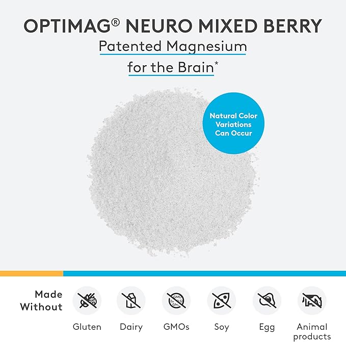 XYMOGEN OptiMag Neuro - Chelated Magnesium Powder - with Magnesium Glycinate & L-Threonate - Support Brain Health & Relaxation - Mixed Berry (30 Servings)