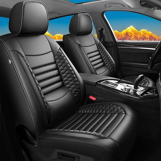Fit Equus Car Seat Covers for Hyundai Equus 2011-2014 2015 - Upgraded Premium Waterproof & Breathable Leather, Airbag Compatible, All-Weather Seat Cushion Protector (Full Set, Black)