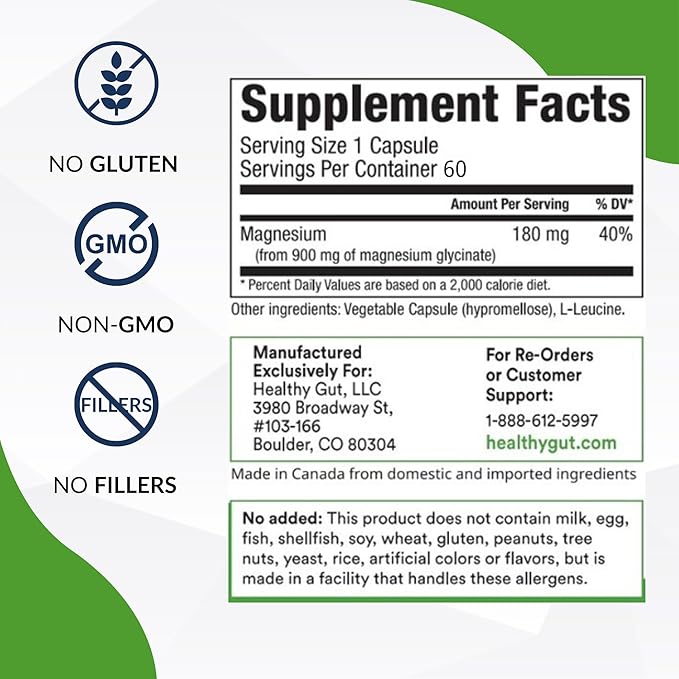 Magnesium-HP | Ultra Pure Glycinate with Zero Fillers | 180 mg Magnesium Glycinate | 60 Servings