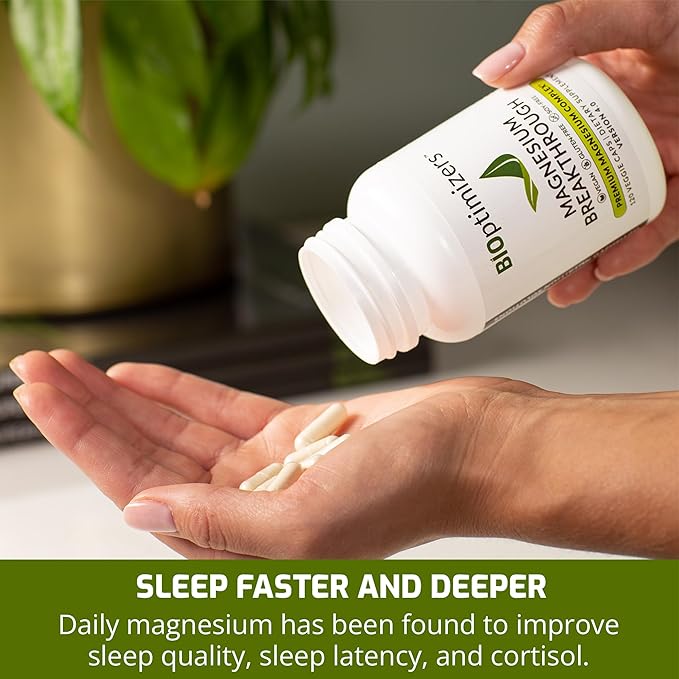 BIOptimizers Magnesium Breakthrough Supplement 4.0-7 Forms of Mg: Glycinate, Malate, Citrate, and More - Natural Support for Sleep and Cognitive Function - 30 Capsules- Calming Vitamins Complex