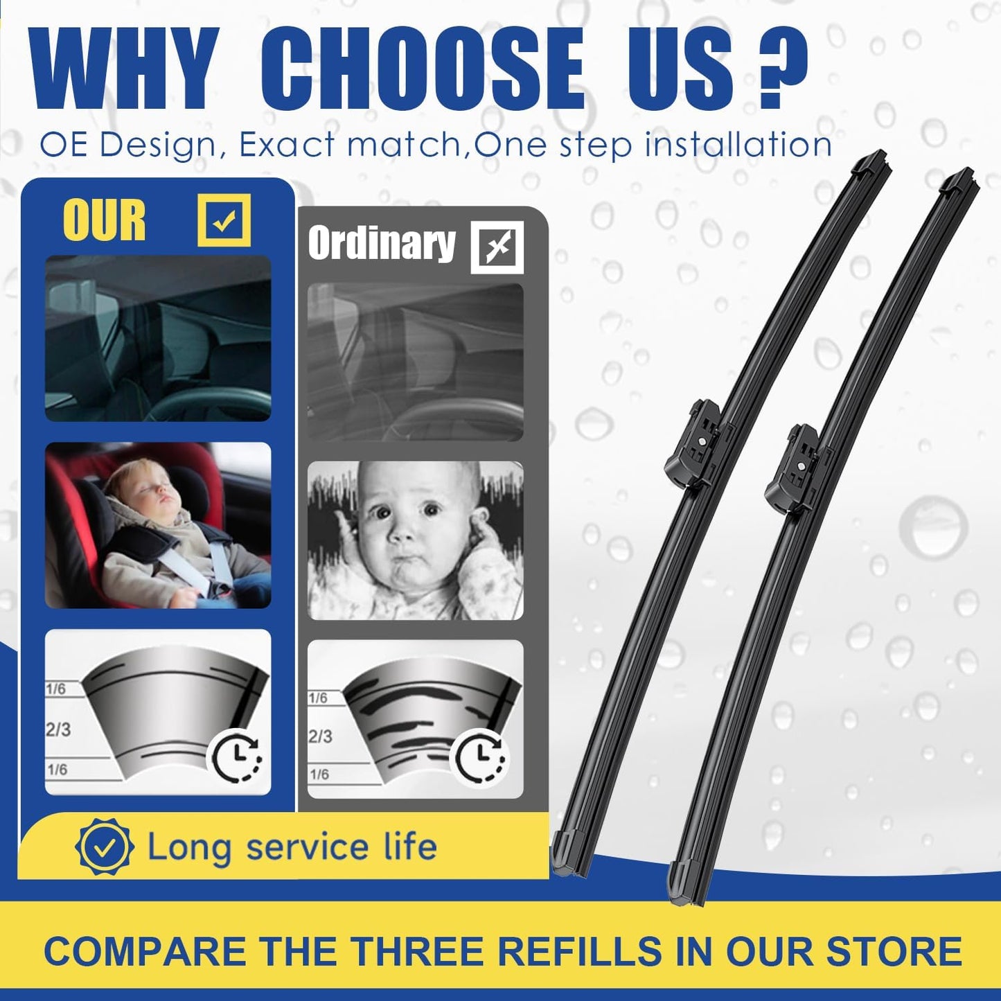 2 wipers Factory Replacement For Tesla Model 3 Model Y 2017-2021, Audi A3 A3 Quattro S3 VW Arteon Original Equipment Replacement Windshield Wiper Blades Set - 26"+19" (Set of 2) Top lock