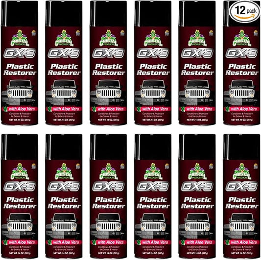 GX-3 Plastic Restorer – Black Plastic Restorer for Cars & Automotive Trim Restorer – Interior Car Cleaner & Exterior Faded Plastic, Vinyl & Rubber Renewer with Aloe Vera 12PK (14 fl oz)