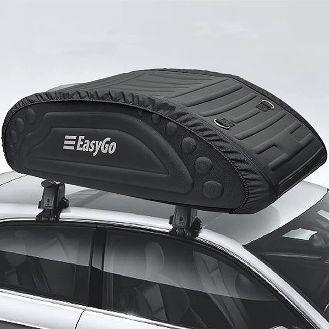 Aerodynamic Car Rooftop Cargo Carrier Bag - Soft Roof Top Luggage Bag for All Vehicles SUV with/Without Rack – Hard Sides - 4 Adjustable Straps – 8 Cubic Feet - Fold Flat Storage Bag