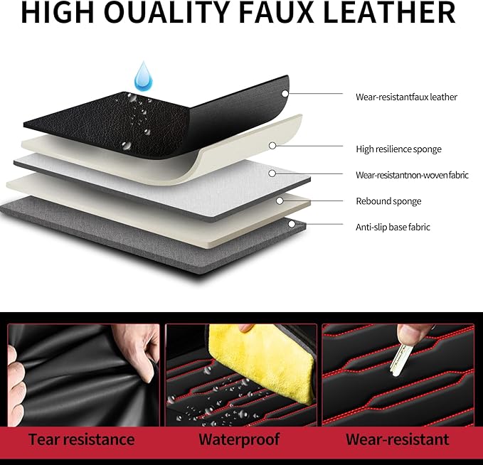 Fit Tucson Car Seat Covers for Hyundai Tucson 2010-2024 2025 2026 - Upgraded Premium Waterproof & Breathable Leather, Airbag Compatible, All-Weather Seat Cushion Protector (2 Front/Black+Red)
