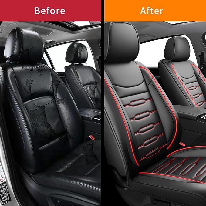 Fit Fj Cruiser Car Seat Covers for Toyota Fj Cruiser 2007-2013 2014 - Upgraded Premium Waterproof & Breathable Leather,Airbag Compatible, All-Weather Seat Cushion Protector (2 Front/Black+Red)