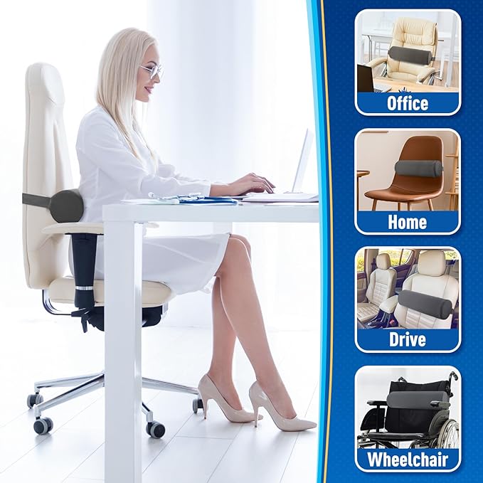 Seat Cushion, Lumbar Roll Support Pillow for Office Chair, Car, Gaming Chair, Memory Foam Back Cushion with Washable Cover for Relieving Back Pain & Improving Posture,Grey