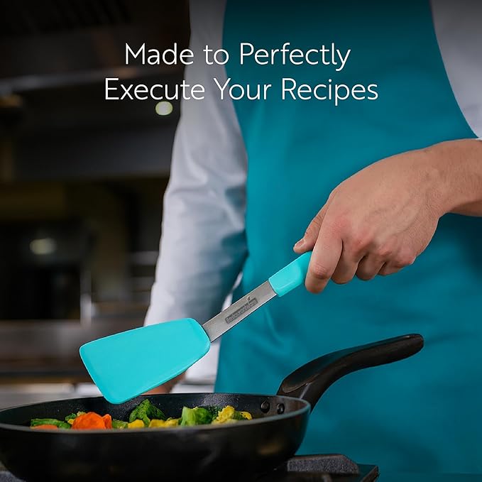 Restaurantware Comfy Grip 13.3 x 4 Inch Silicone Turner 1 Durable Cooking Turner - Stainless Steel Body Rubber Handle With Hole Gray Silicone Flipper Spatula Tolerates Up To 446F Dishwashable