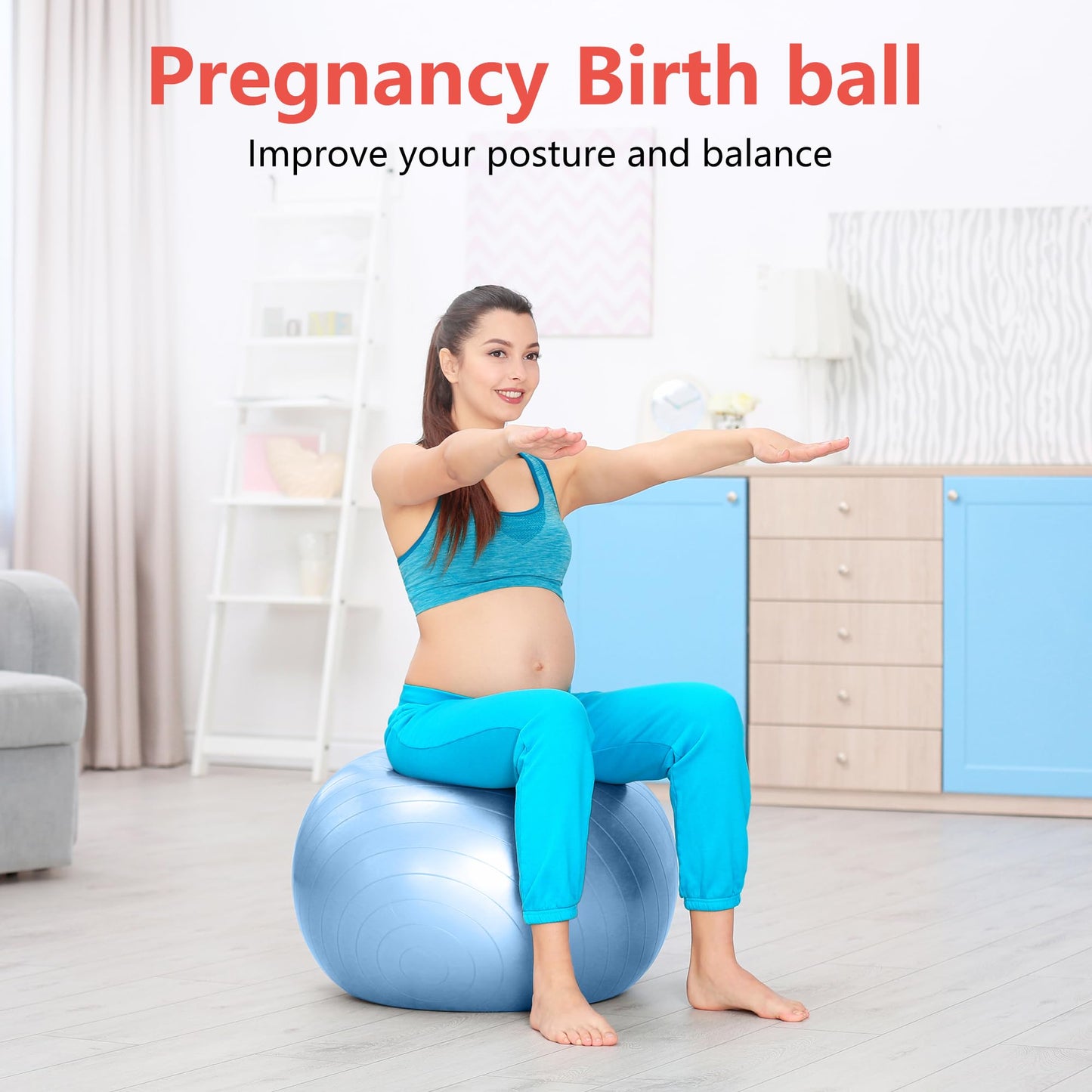 primasole Exercise Ball for Balance Stability Fitness Workout Yoga Pilates at Home Office & Gym 75cm Pale Gray