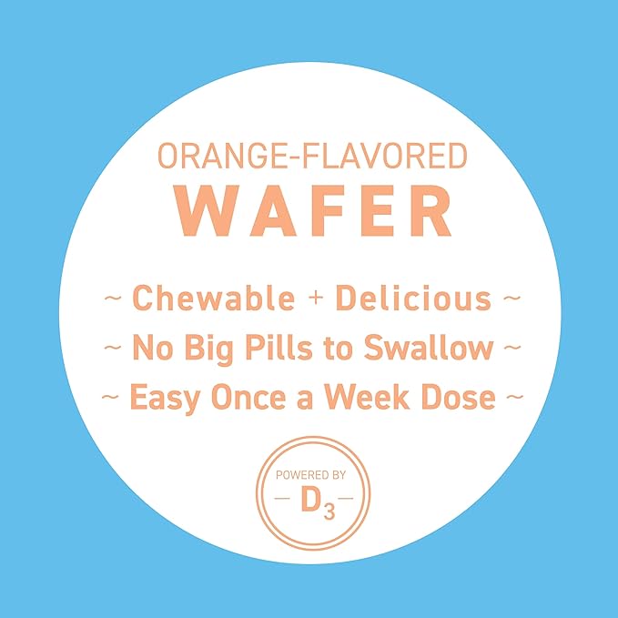 50,000 IU Vitamin D3 Cholecalciferol, for Vitamin D Deficiency, Once-Weekly Chewable Wafer, Non-GMO, Natural Orange Flavor, 4 Count (Pack of 1)