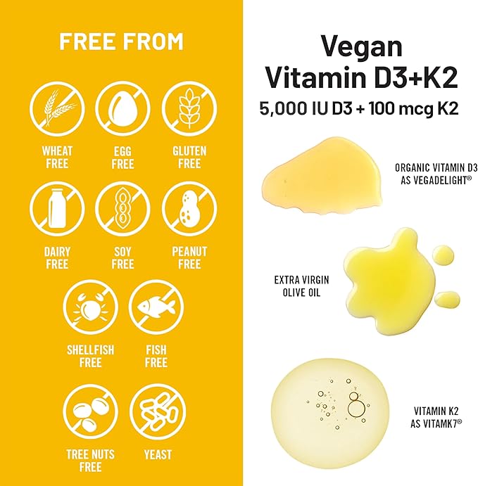NatureWise Vegan Vitamin D3 + K2 - Organic D3 5000IU + Clinically Proven Vitamin K2 100mcg - Bone Support - High Absorption with Organic Cold-Pressed Olive Oil - Non-GMO - 60 Softgels[2-Month Supply]