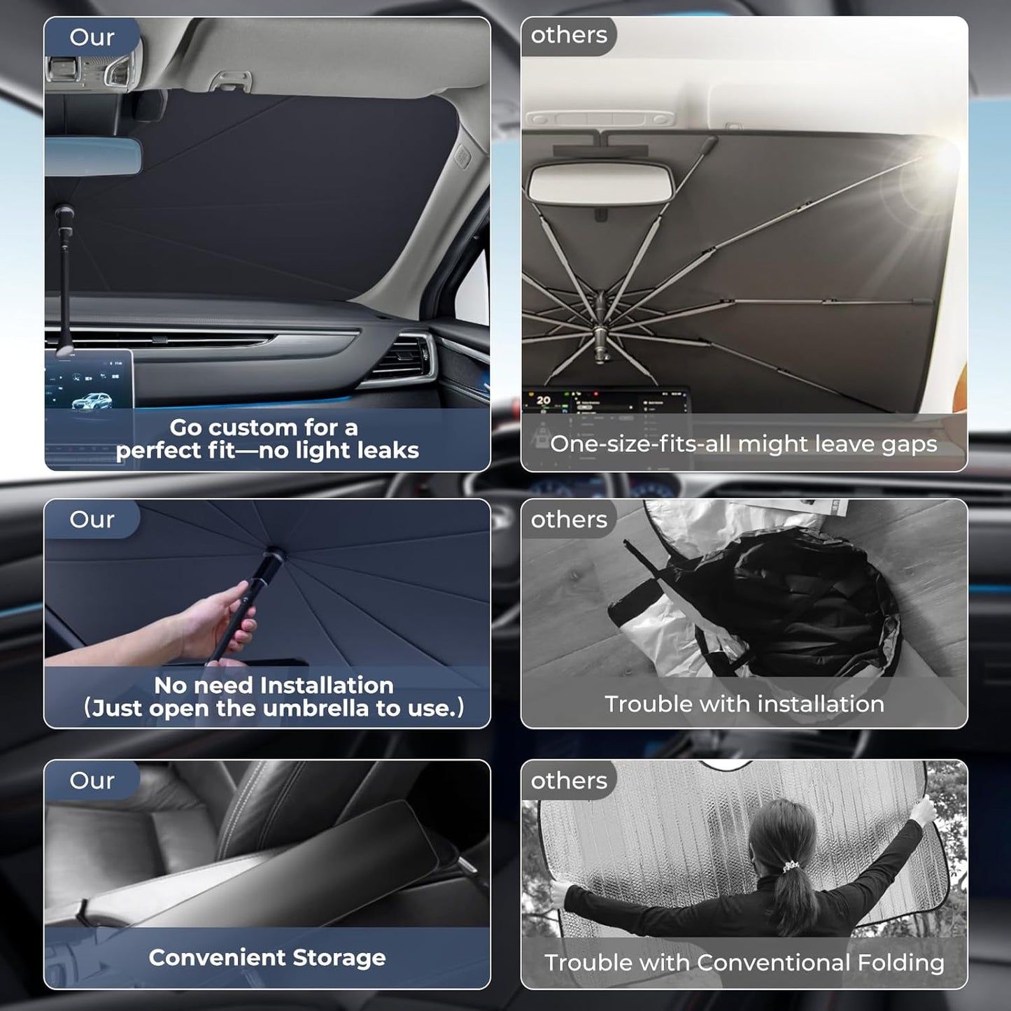 Windshield Sun Shade Umbrella: Custom Fit for 2015-2024 Nissan Murano S/SV/SL/Platinum (Z52) - Double Thickened Foldable Front Window Sunshade, Superior UV & Heat Protection, Keeps Crossover SUV Cool