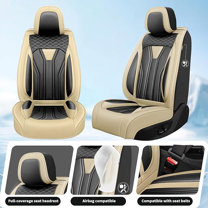 Fit Accord Car Seat Covers Premium Leather for Honda Accord 2012-2025 2026. Waterproof， Breathable, Scratch-Resistant & All-Weather Seat Cushion Protector（Full Set,Beige&Black