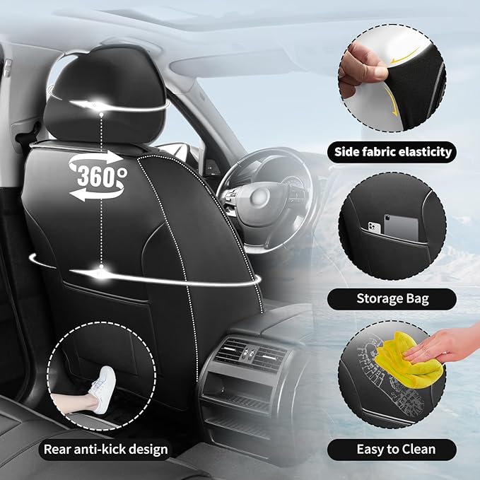 Fit HRV Premium Leather Car Seat Covers Compatible with Honda HRV 2016-2025 2026, Breathable, Wear Resistant, Airbag Compatible, All-Weather Protection & Full Coverage, Full Set Red Line Black