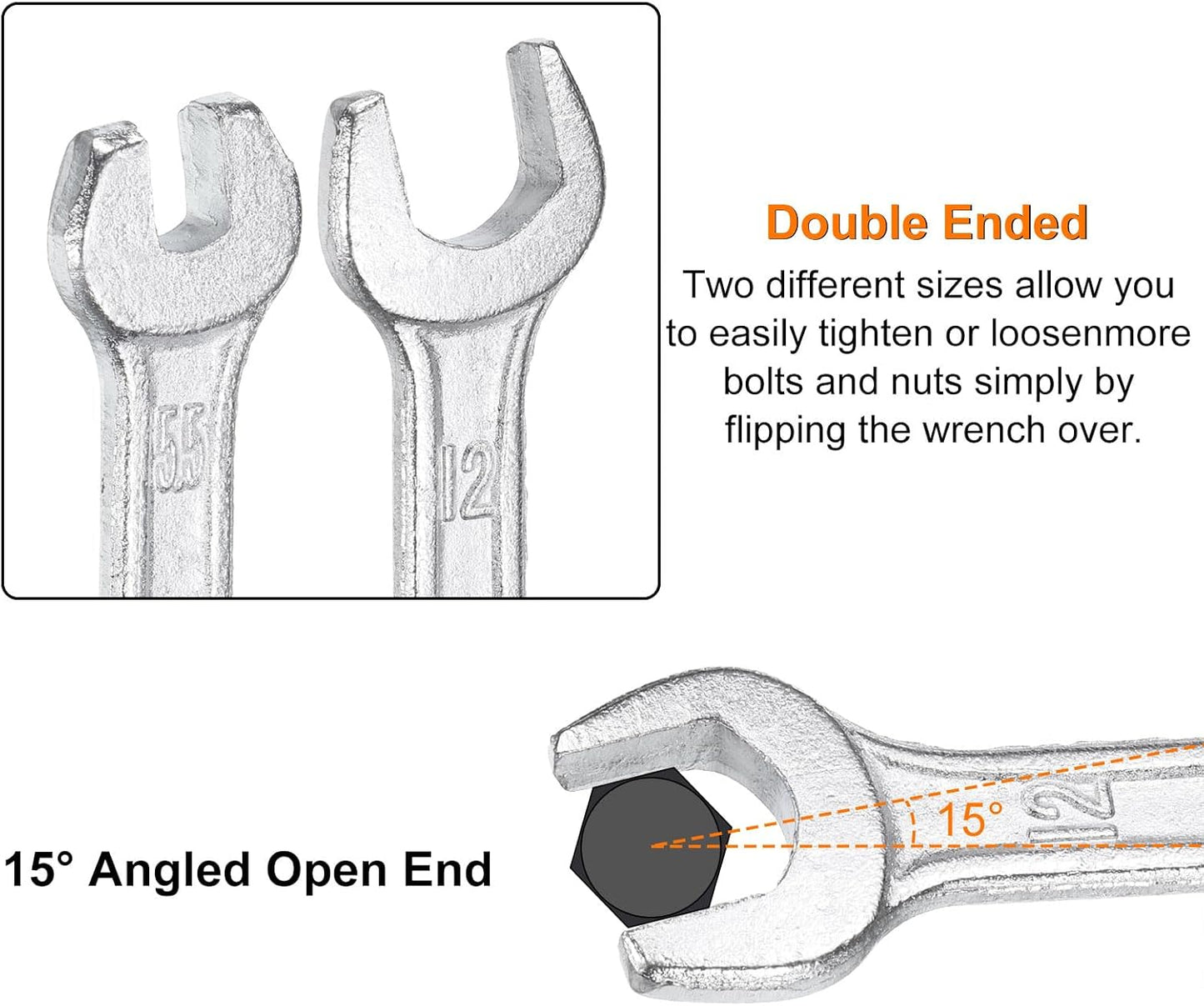 HARFINGTON 5pcs Double Open End Wrench 7mm x 8mm Metric 15 Degree Offset Angle Small Flat Head Wrench Galvanizing Open Ended Spanner for Automotive Repair Furniture Assembly