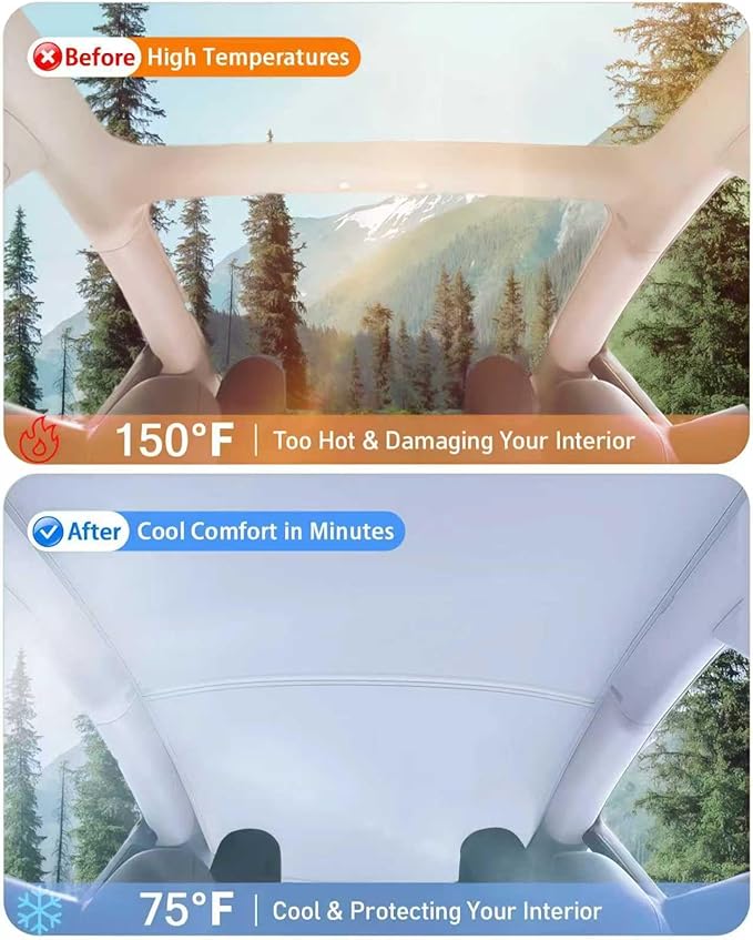 2026 Upgraded Tesla Model 3 Sunshade Roof, UPF200+ Roof Sunshade with Storage Bag, No-Sag & No-Gaps Heat Insulation Foldable Glass Roof Sun Shade, Tesla Model 3 Accessories MY20-23 Gray