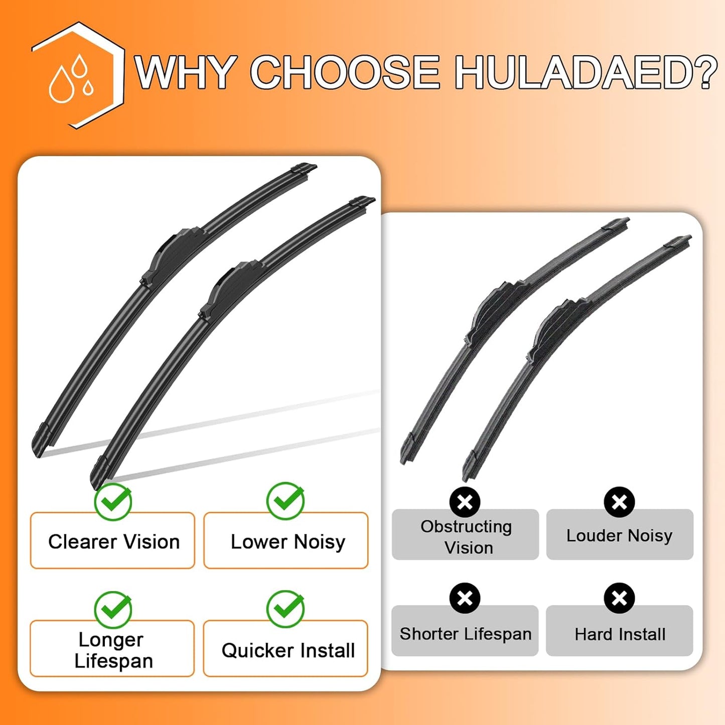 HULADAED® 26'' 16'' 11'' Windshield Wipers Replacement for Hyundai Santa Fe 19-23 Santa Fe XL 19 Elantra GT 18-20 Kia Sorento 16-20 Sportage 17-22,Silicone Front Rear Wiper blades for MY Car(3 PACK)