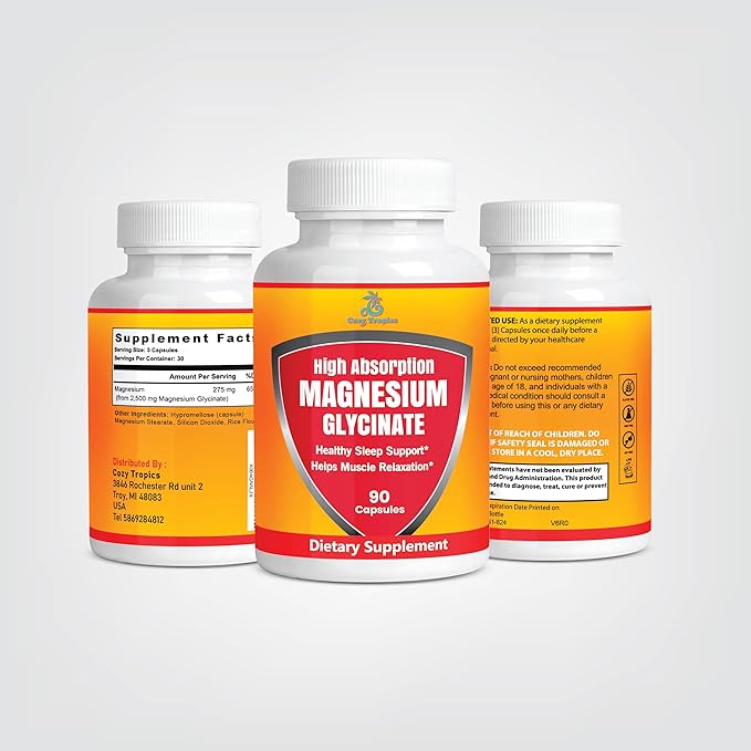 Pure Magnesium Glycinate Supplement - High Absorption, Vegan, Non-GMO Capsules for Stress Relief, Muscle, Nerve & Sleep Support, Energy Boost, Bone Health - Easy-to-Swallow - 90 Capsules