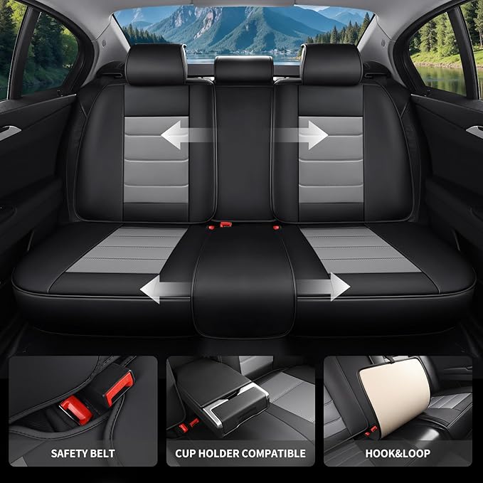 Car Seat Covers Full Set Custom Fit for Mercury Mountaineer 1997-2010,Premium Faux Leather with Lumbar Support, Breathable, Anti-Slip & Soft Touch(blackgray,Fullset)