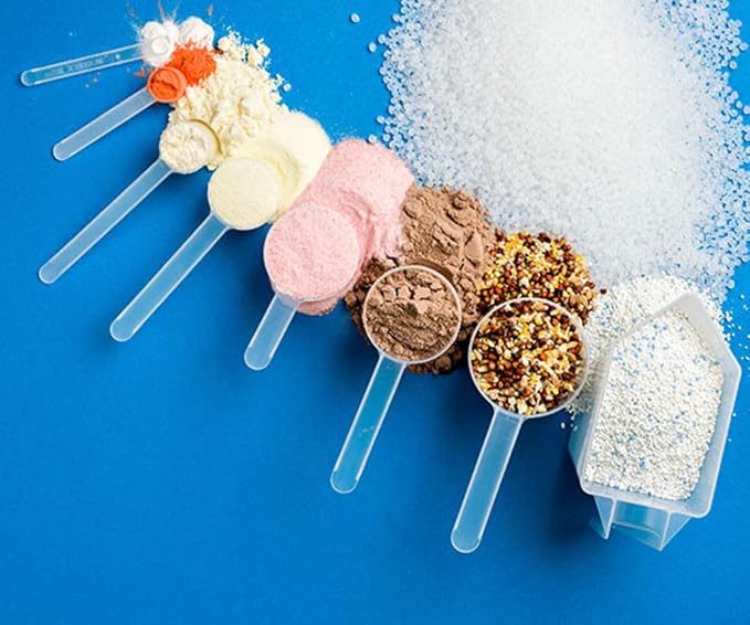 Plastic Measuring Scoop, (39 cc | 2.63 tbsp | 1.32 fl oz. | 39 mL) Long Handle Spoons for Powders, Granules, Coffee, Pet Food, Baking Supplies, Protein and Other Dry Goods, BPA Free (Set of 10)