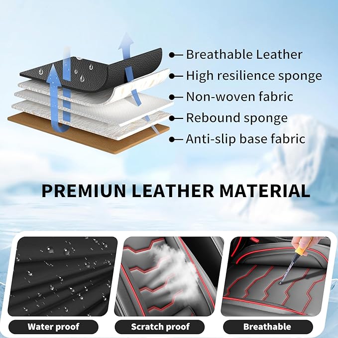 Fit Tucson Car Seat Covers Premium Leather for Hyundai Tucson 2010-2025 2026. Waterproof， Breathable, Scratch-Resistant & All-Weather Seat Cushion Protector (Front Seat, Red Line Black)