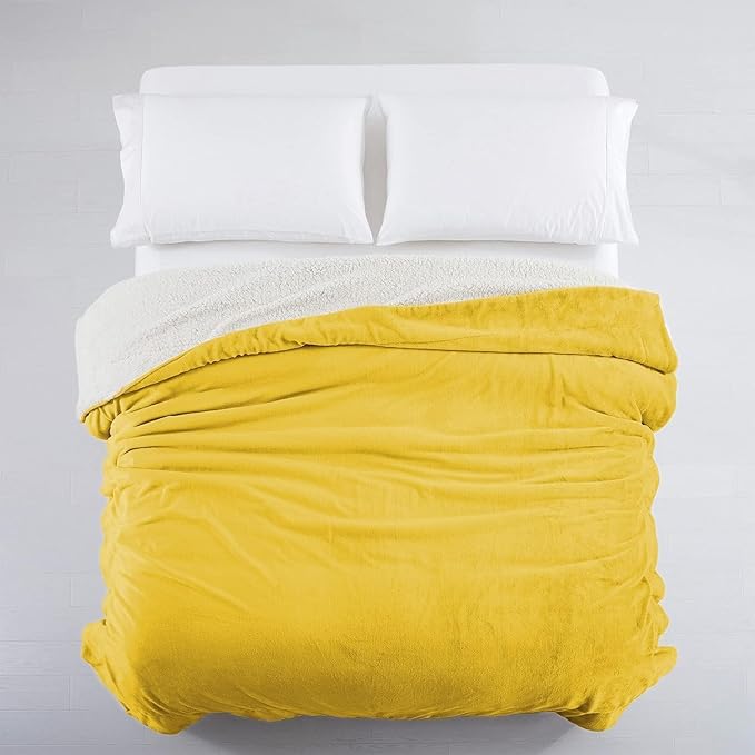IR Imperial Rooms Sherpa Fleece Throw Blanket Twin Size for Couch - Thick and Warm Fluffy Blankets for Winter, Soft and Fuzzy Twin Blanket for Bed, Yellow, 60x80 Inches
