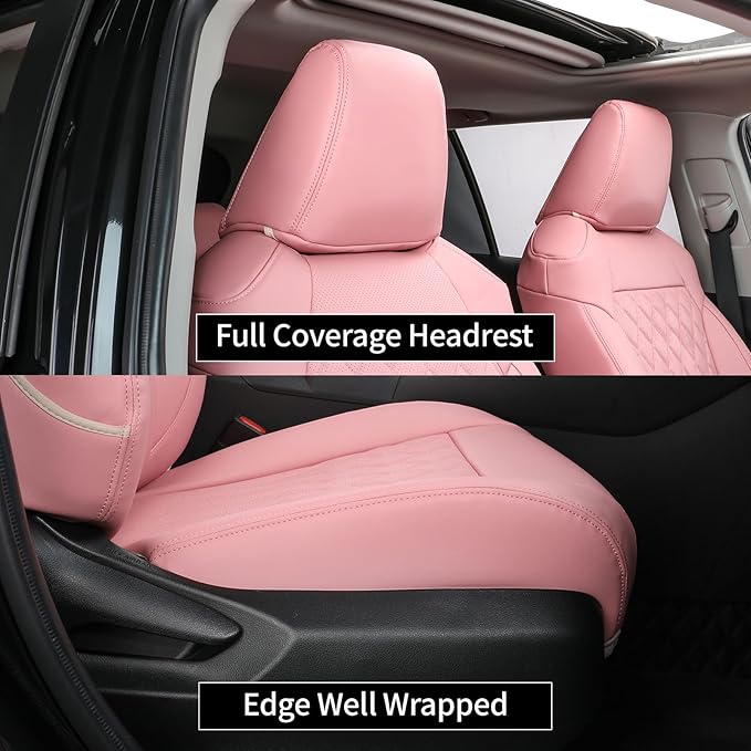 EKR Rav4 Seat Covers Custom Fit for Toyota Rav4 (Hybrid) LE/XLE Premium 2026, Leather Car Seat Cover Full Set for SUV,Faux Leather(Pink)