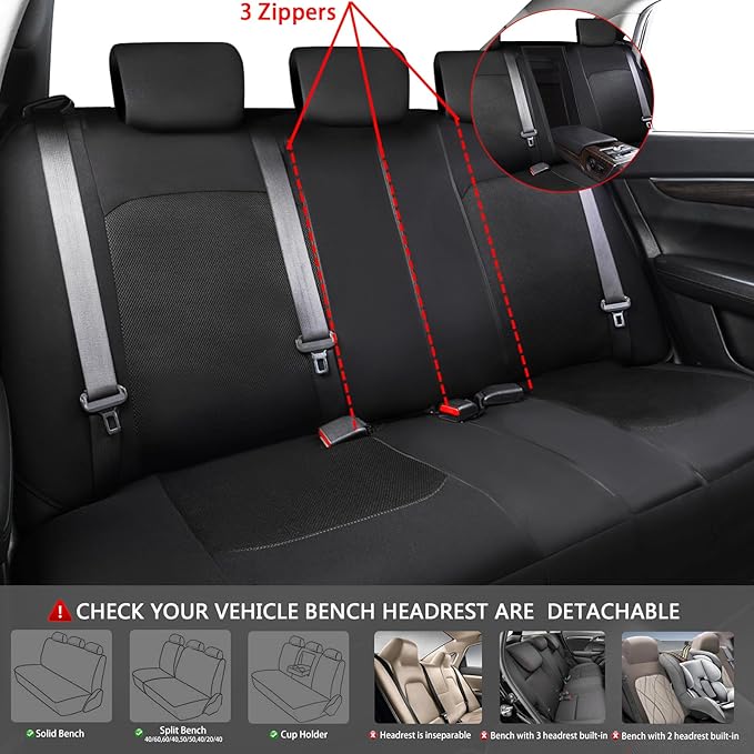 CAR PASS 3D Air Mesh Car Seat Covers Full Set, Breathable Sporty Rear Bench with Zipper for Armrest Box Universal Fit 95% Automotive SUV,Truck,Sedan Interior Cute Women Airbag Compatible, Black Mint