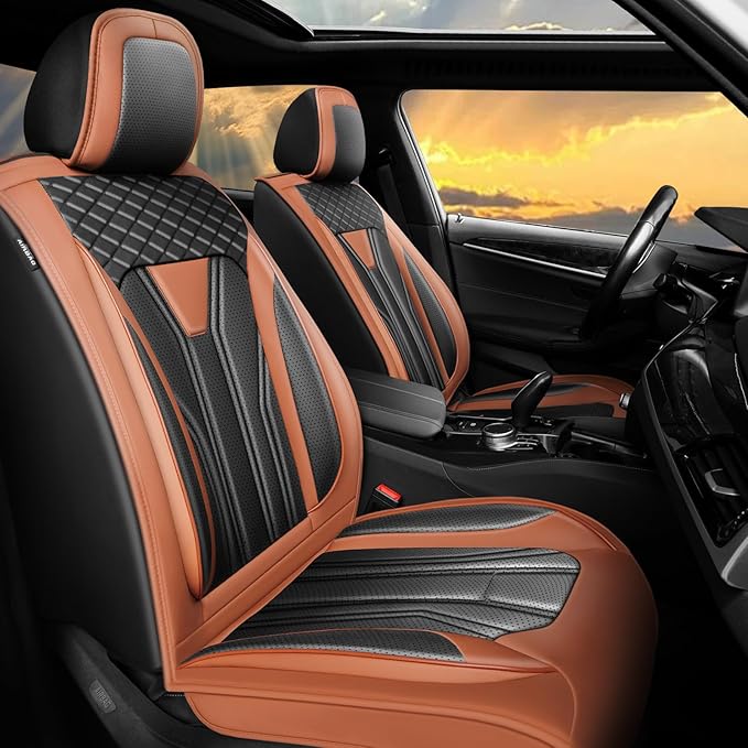Fit Tucson Car Seat Covers Premium Leather for Hyundai Tucson 2010-2025 2026. Waterproof， Breathable, Scratch-Resistant & All-Weather Seat Cushion Protector (Full Set, Brown&Black)