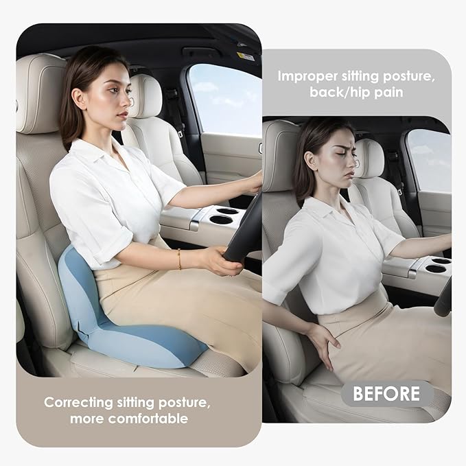 FLORICH Memory Foam Truck Seat Cushion,Car Seat Cushion and Lumbar Support Pillow for Office Chair, Ergonomic Back Support & Sciatica Relief for Long Drives(Blue)