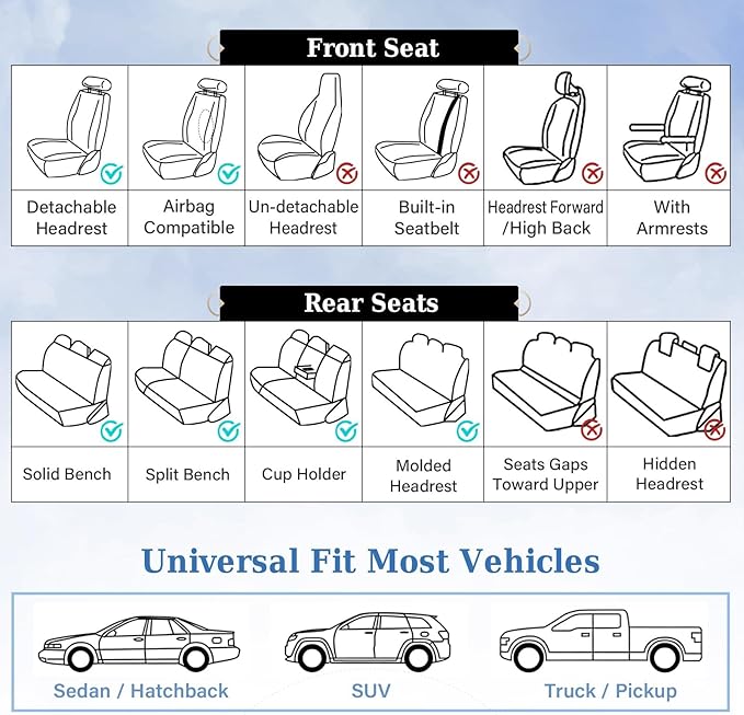 Coverado Front and Back Seat Covers, 5 Pieces Waterproof Nappa Leather Auto Seat Protectors Full Set with Head Pillow, Universal Car Accessories Fit for Most Sedans SUV Pick-up Truck, Brown