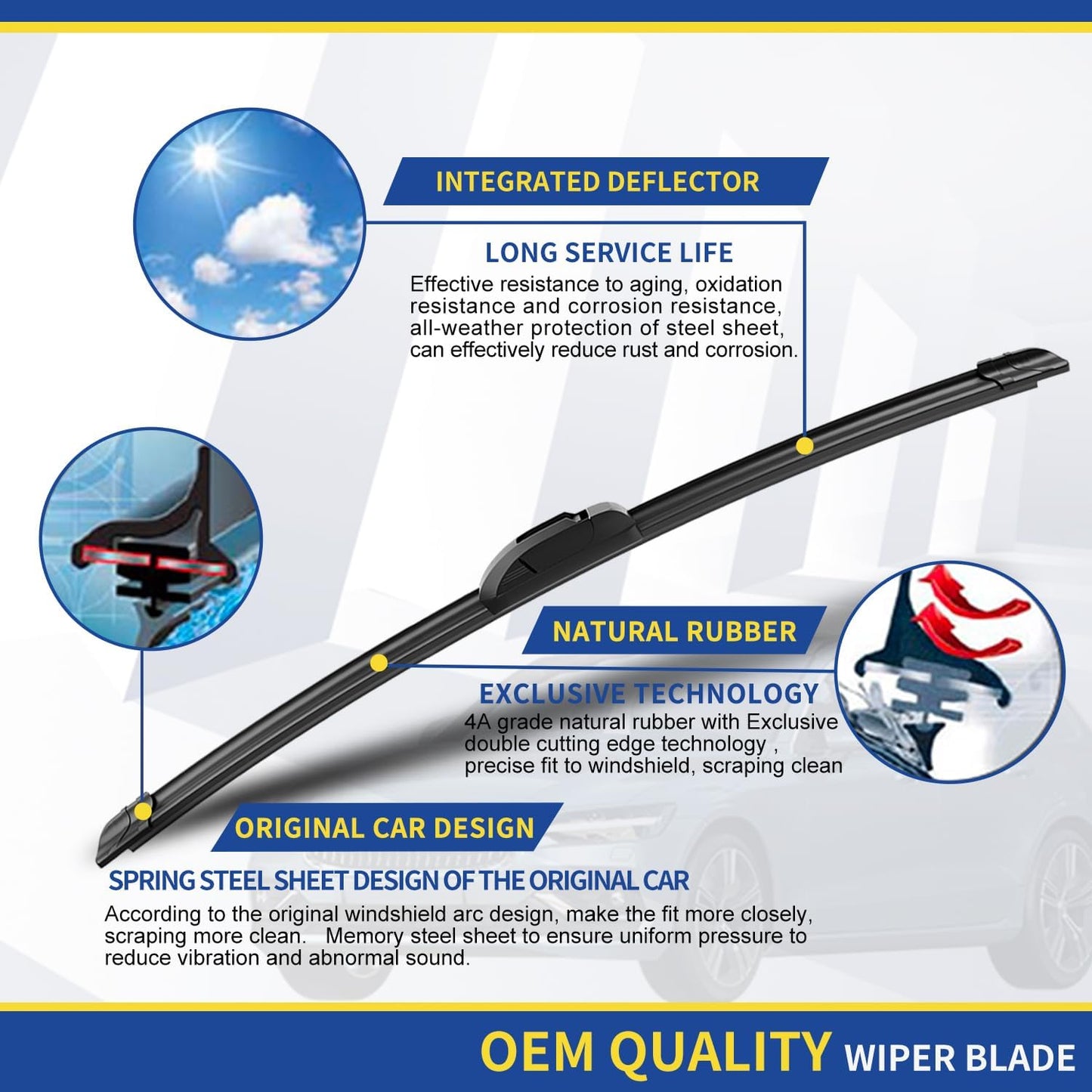 3 wipers Replacement For 2012 2013 2014 2015 2016 Hyundai Elantra Windshield Wiper Blades Original Equipment Replacement - 28"+14"+13" (Set of 3) U/J HOOK